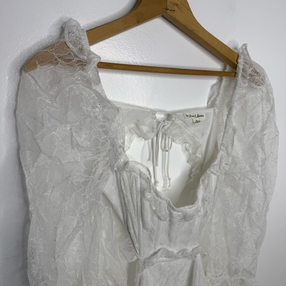 FOR LOVE & LEMONS White Lace Long Sleeve Cut Out Mini Dress - Picture 5 of 8